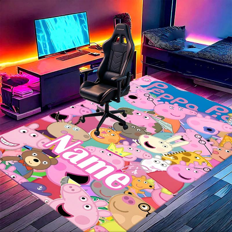 Custom Name Personalized Pink Pig Print Carpet, Versatile Home Decor Rug, for Playroom, Apartment, Balcony, Entryway, Hallway Gift