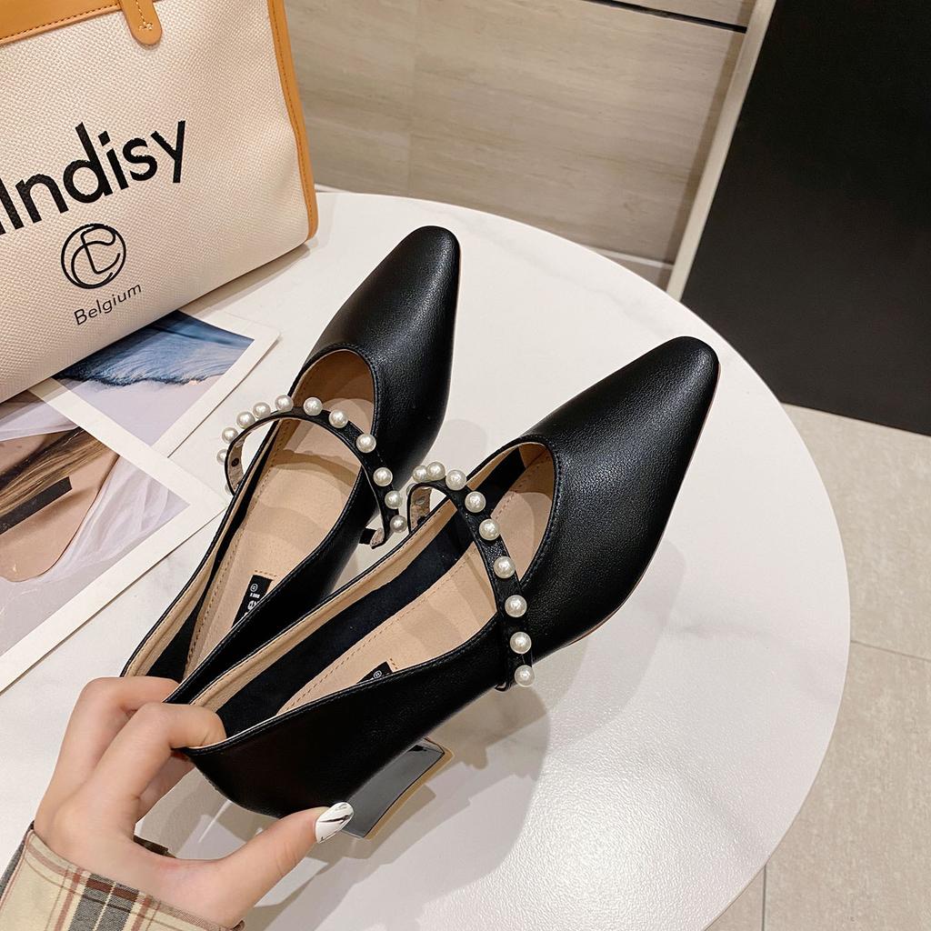 Real Leather Mary Jane Shoes Fairy Style Pearl Square Toe Single Shoes Chunky Heel French Retro Fashion Women's Shoes