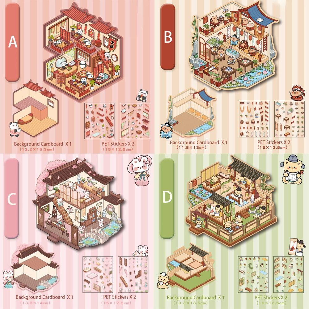 Pocket Cabin Landscaping Stickers Cartoon Miniature Scene Sticker for Kid Child