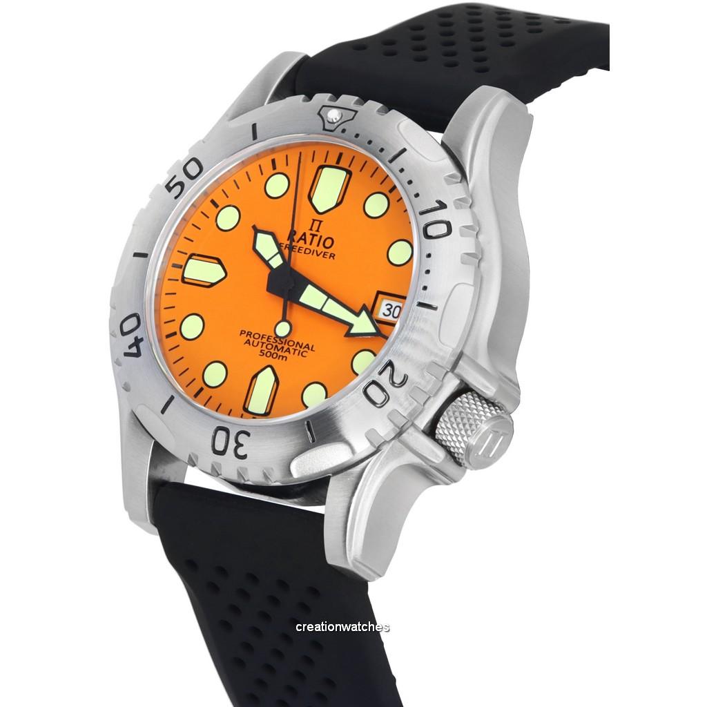 RATIO FreeDiver Профессиональные мужские часы с сапфировым стеклом с оранжевым циферблатом RTF017 500M