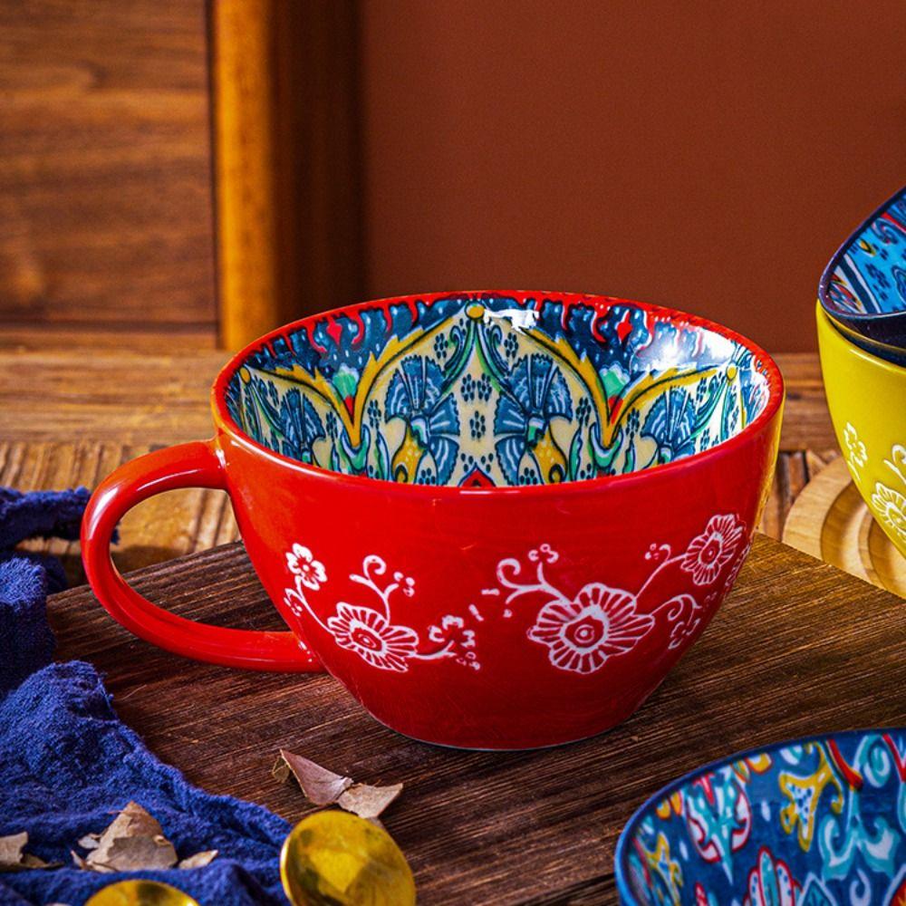 Large Capacity Bohemian Breakfast Cup Ceramic Milk Cup Water Cup Fruit Salad Bowl  Friend Gift