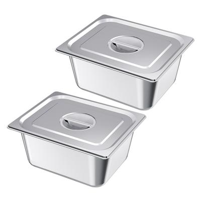 1/2 Size Hotel Pans with Lids Steam Pans 6" Deep Stainless Steel 2 Pack