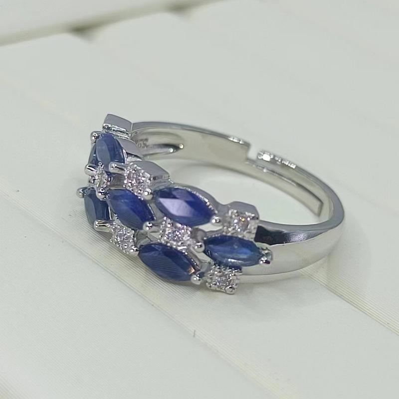 Sace Gems Кольца из стерлингового серебра 925 пробы с изменяемым размером 2*5 мм с натуральным сапфиром для женщин, ювелирные изделия для помолвки, коктейля и вечеринки