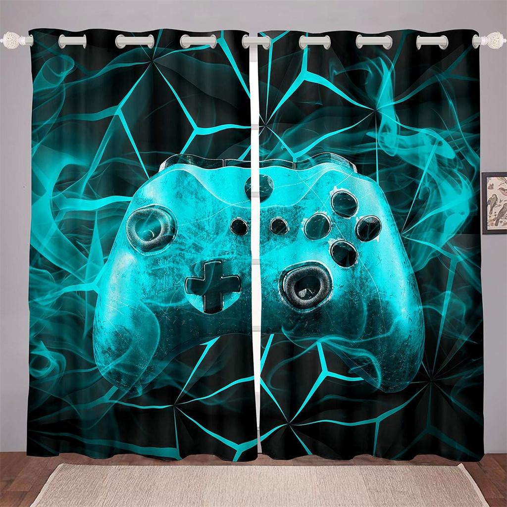 3D Print Modern Custom Boys Teens Video Game Black Polyester Thin Shading Curtain for Kids Bedroom Living Room Home Hook Decor