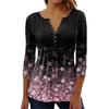 Топы на пуговицах с V-образным вырезом и расклешенными рукавами, весна-лето, женская футболка с цветочным принтом и рукавами 3/4