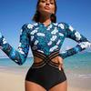 Long Sleeve Swimwear One Piece Cover Up Swimsuits Print Floral Bodysuit Hollow Out Bikinis Beach Bathing Bikini Set Beachwear
