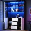 LED-Illuminated Glass Display Cabinet 120×40×200 cm – Tempered Glass with Shelves, Three Drawers and Two Doors, Versatile for Living and Dining Rooms.
