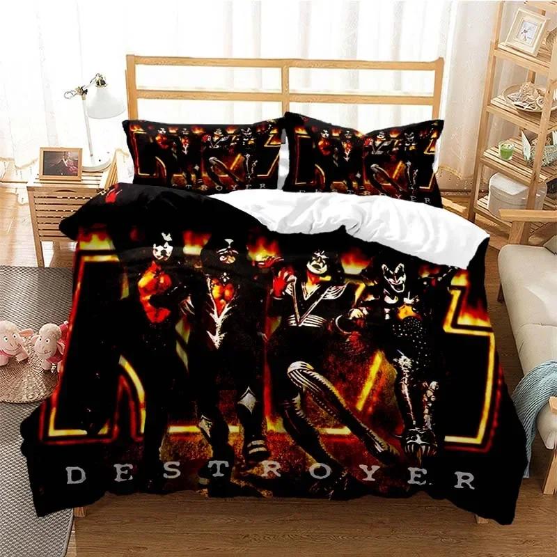 Kiss Band Fashion Comfortable Duvet Quilt Cover Pillowcase Bedding Set Children Bedroom Decoration Home Textile