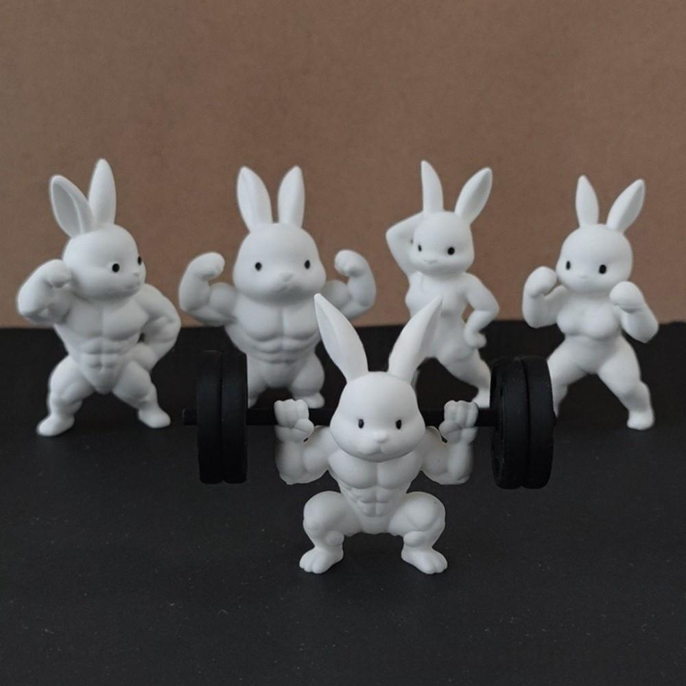 Cute Easter Fitness Rabbit Funny Plastic Muscular Rabbit Statue  Collectors Realistic Small Rabbit Ornament Home Desk Decor