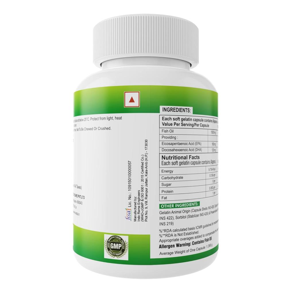 Nveda Omega-3 Fish Oil 1000mg Capsules for Men & Women 60 Softgels Heart Brain Eye Joint Support Pack of  2