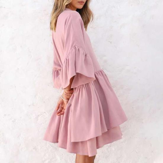 Платье с оборками, асимметричное, 2 цвета, женское, однотонное, большого размера, для улицы