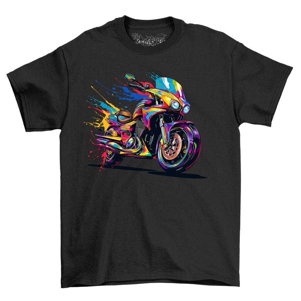 Motorcycle Paint Drip Design T-Shirt Mens Womens Tees Top - Ride in Style! Funny T-Shirt Mens Womens Tees Top, Unisex Prin
