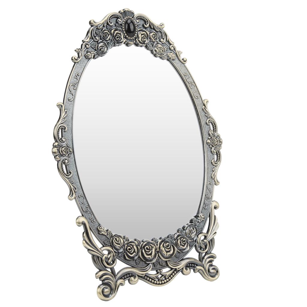 Retro Desktop Makeup Mirror Floral Embossed Beaded Edges Clear Image Functional Vintage Mirror