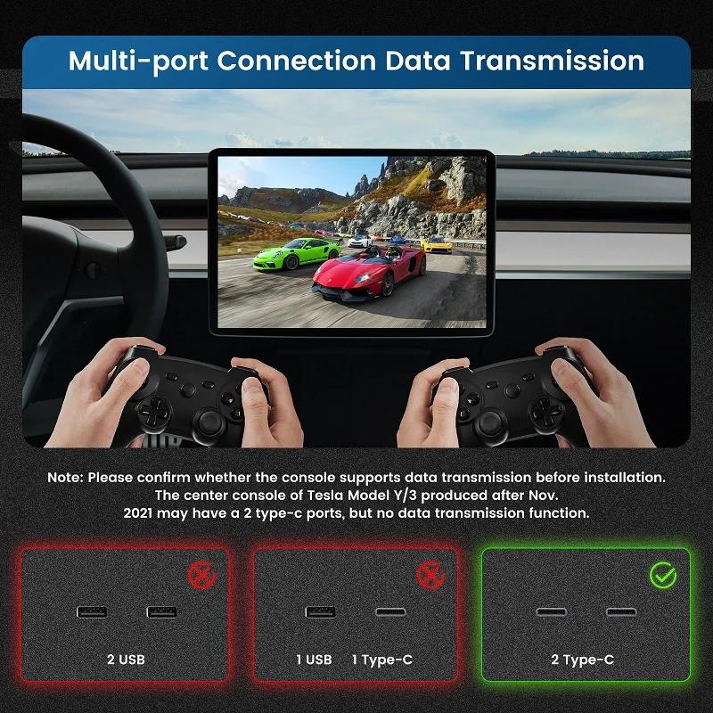 Для Tesla Model Y и 3 2025 2025 2025 Автомобильный USB-разветвитель Хаб 27 В Быстрая зарядка Док-станция Адаптер центральной консоли Тип-C Аксессуары
