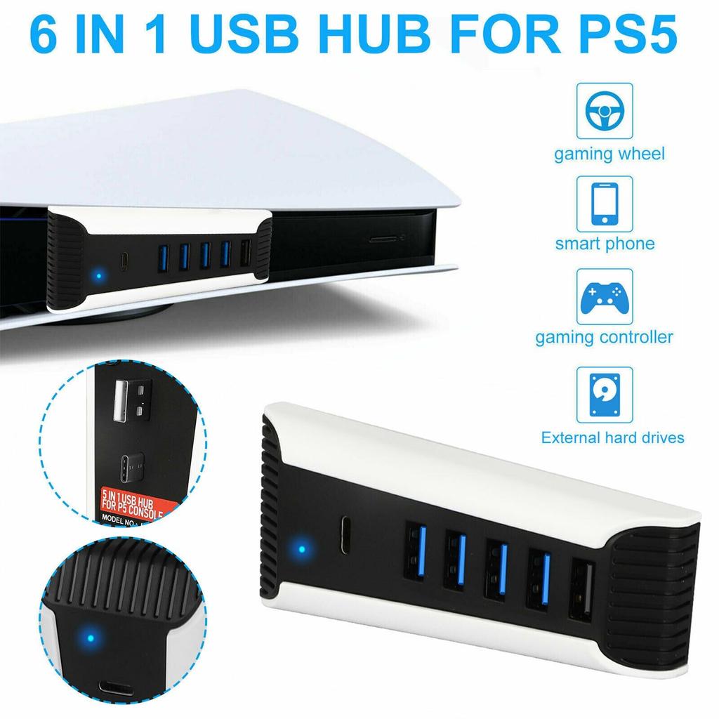 USB C Hub, USB Hub 5 в 1, высокоскоростной адаптер расширения с портами USB3.0 Type C для консоли PS5, поддержка 4 портов вывода данных USB
