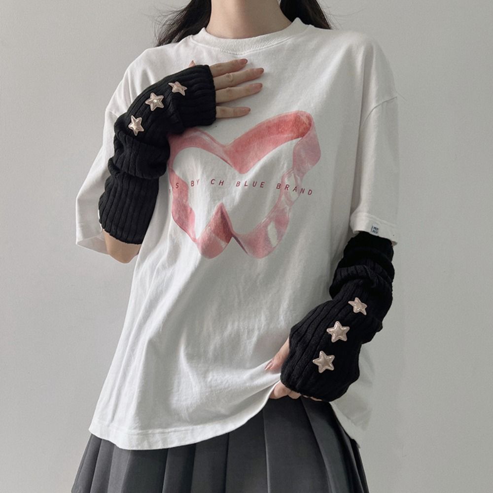 Y2k Arm Warmers Gothic Fingerless Gloves Soft Wool Sleeve Cuff Girls