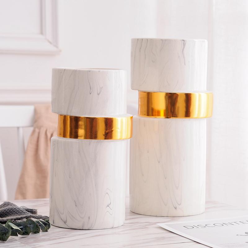 Белая мраморная ваза, керамическая ваза для цветов с позолоченным украшением для дома, центральная часть настольной вазы 9,6/12 дюймов