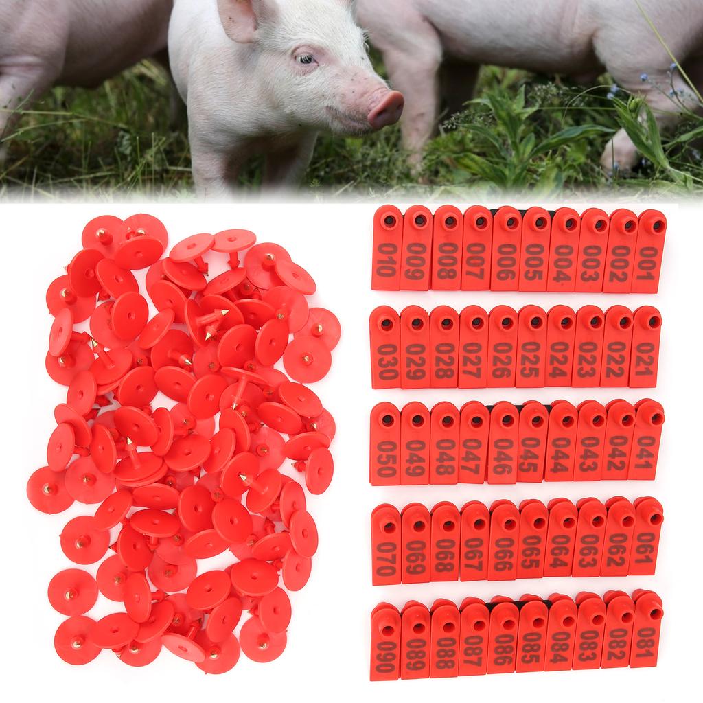 Pig Cattle and Sheep Ear Tag Farm Animal Indentification Card Goat Ear Label 100 PackRed