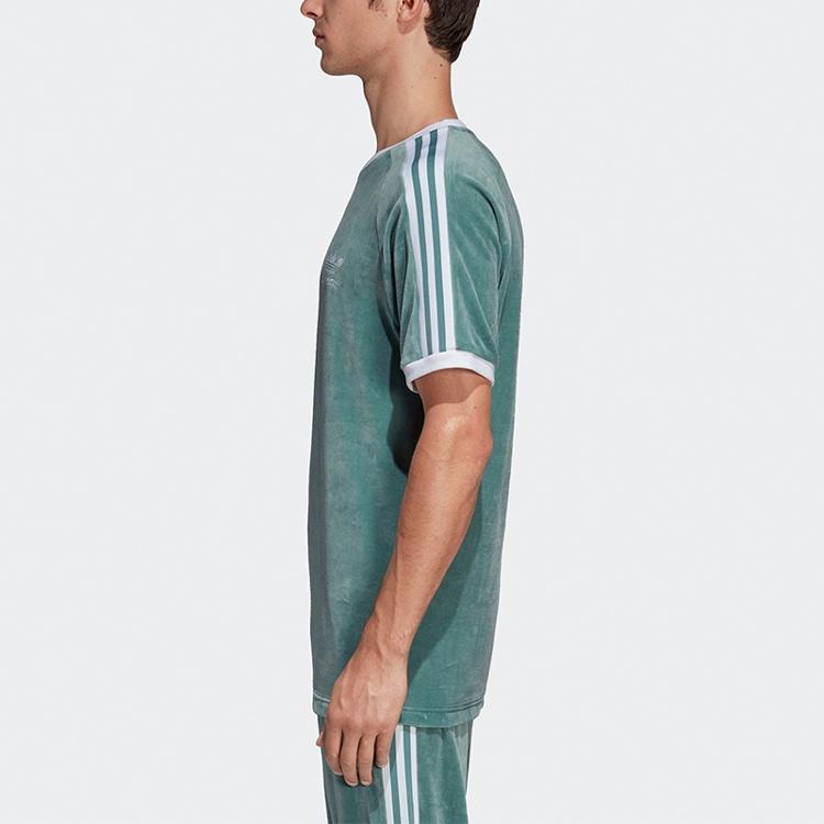 adidas originals Cozy Tee Casual Round Neck Loose Logo Stripe Short Sleeve Green Men's DV1623