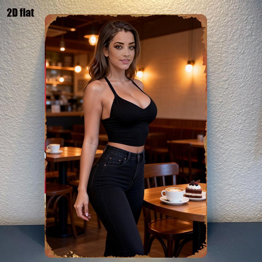 Pc Sign Fashionable Woman In Caf Scene Decorative Painting Iconic Figure Suitable for Living Room and Game Room Wall Decor
