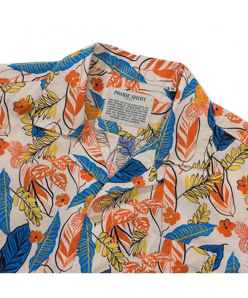 PRODESHIRT [Comfort] Tropical Flower Linen Camp Shirt (Orange)