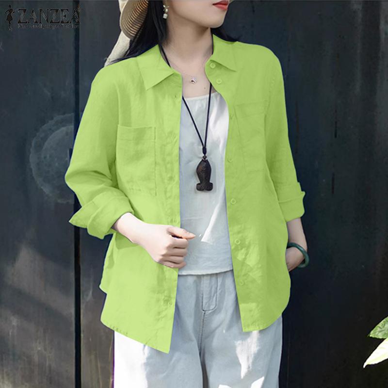 ZANZEA Women Casual Turn Down Collar Solid Color Long Sleeve Button Blouse