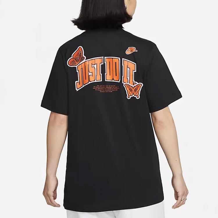 Nike Футболка с коротким рукавом и круглым вырезом с принтом в виде бабочки и алфавита, женская, черная FD2548-010