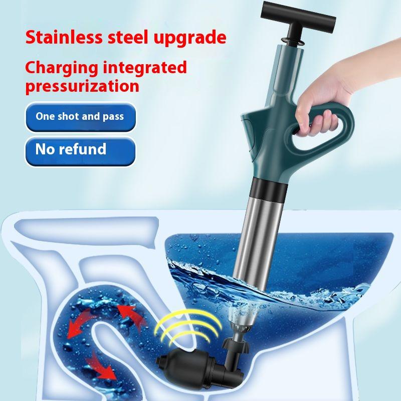 Toilet Pipe Dredger Pneumatic Stainless Steel Household High-pressure Dredging Tool Set Thickened Wall Cylinder Sturdy And Safe