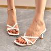 2025 Niche Temperament Versatile Square Head Open-toed Roman Sandals Summer Wear Stiletto High-heeled Slippers Women
