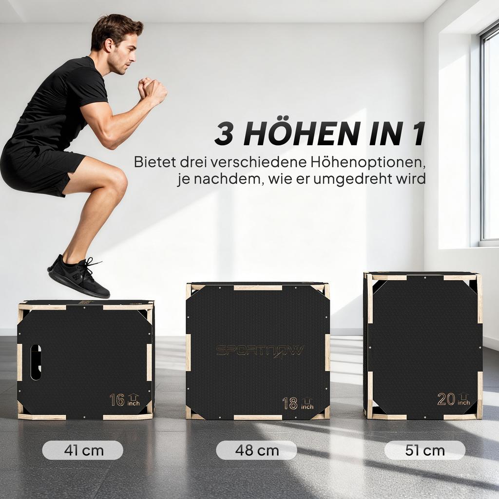Non-Slip Plyo Box, Corner-free Wooden Jump Box, 41 x 51 x 48 cm
