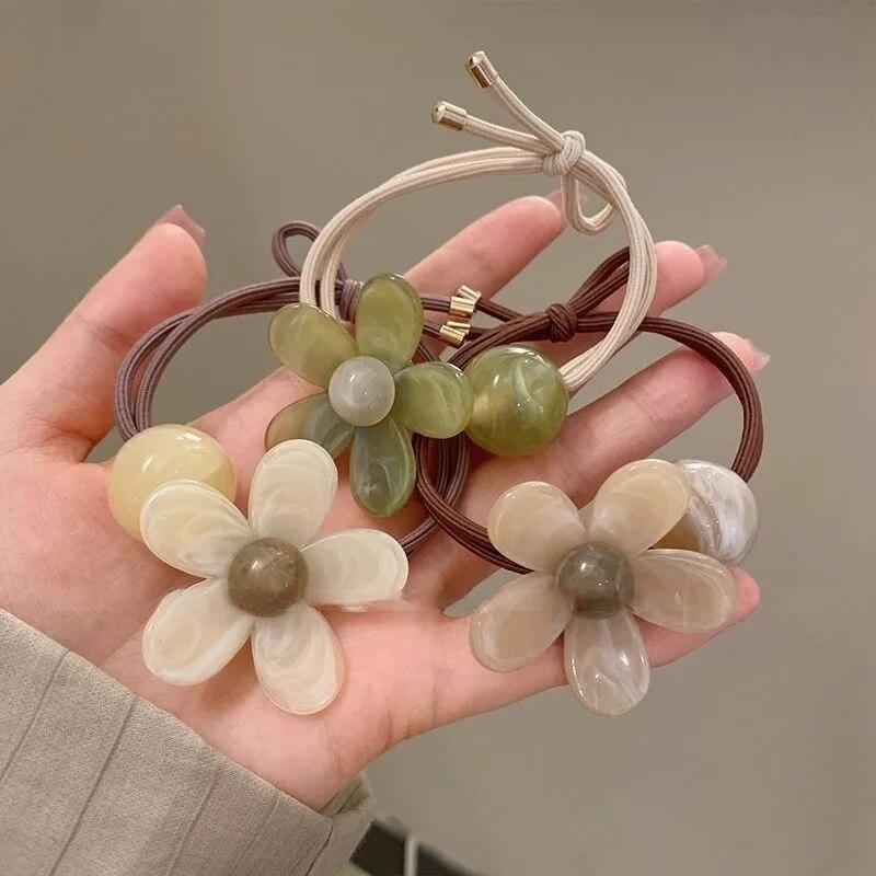 Веревка для волос с цветком, милый простой стиль, акриловая резинка для волос для женщин, резинка для хвоста, темпераментные аксессуары для волос