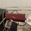 Однотонная вечерняя сумка с узором под крокодила, новая сумка-багет, диагональный замок, горизонтальная сумка-клатч, сумка через плечо, женская сумка