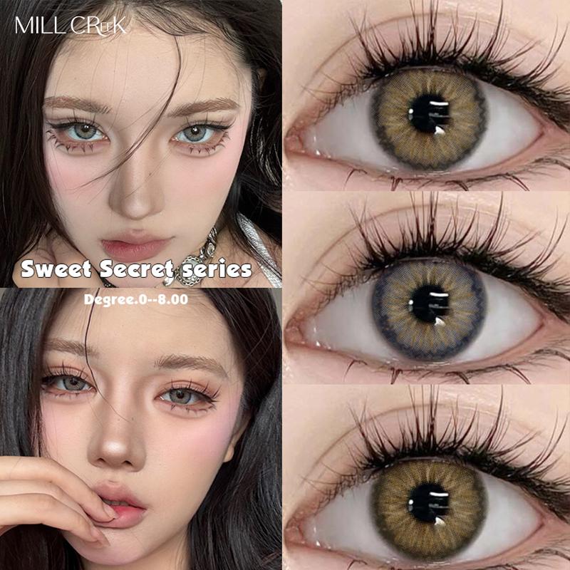 Контактные линзы Mill Creek Sweet Secret Color с гибридной радужной оболочкой 14,5 мм, синие/серые/коричневые, годовые контактные линзы