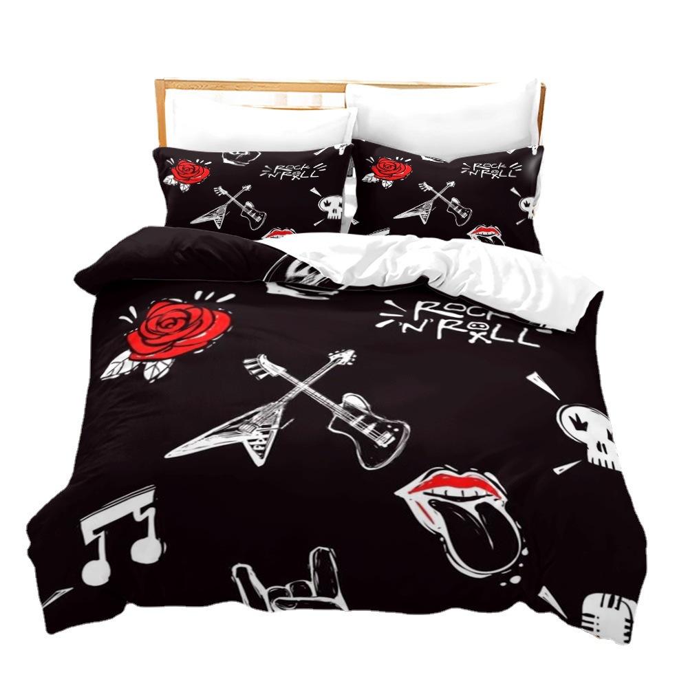Music Guitar Bedding Set with Pillowcase 3pcs Black King Queen Twin Duvet Cover Double Size for Kids Boys Girls Birthday Gifts