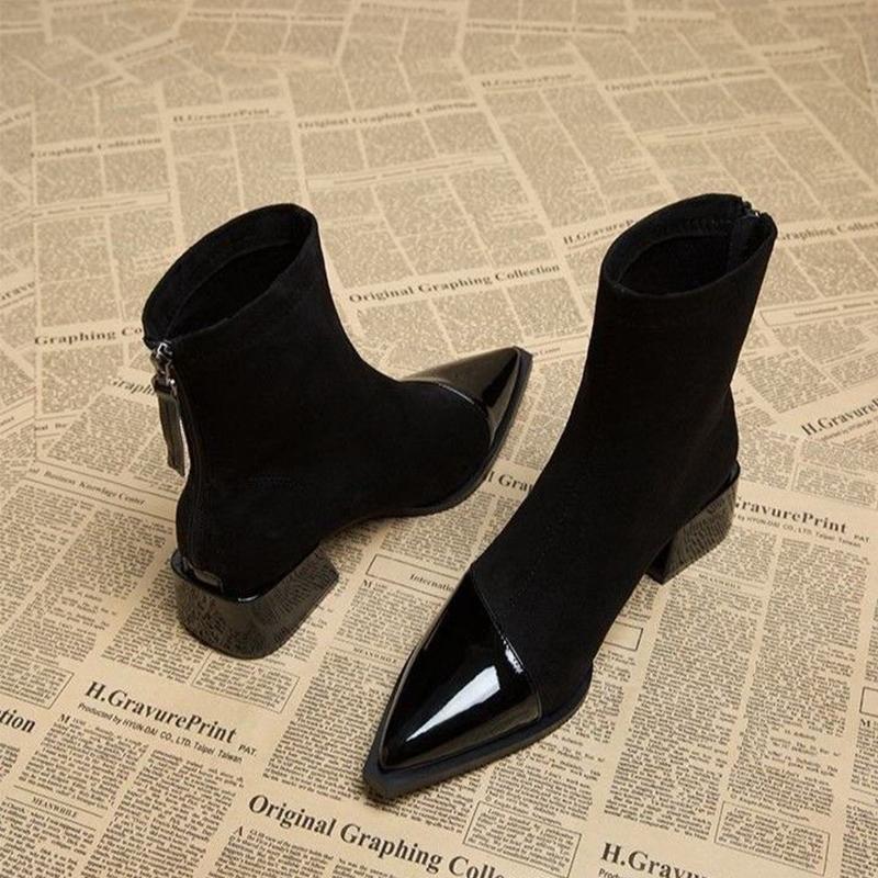 Модные женские замшевые ботильоны с острым носком, модные туфли на среднем каблуке, женская обувь 2025 года, элегантные зимние готические туфли-лодочки, ботинки челси Mujer