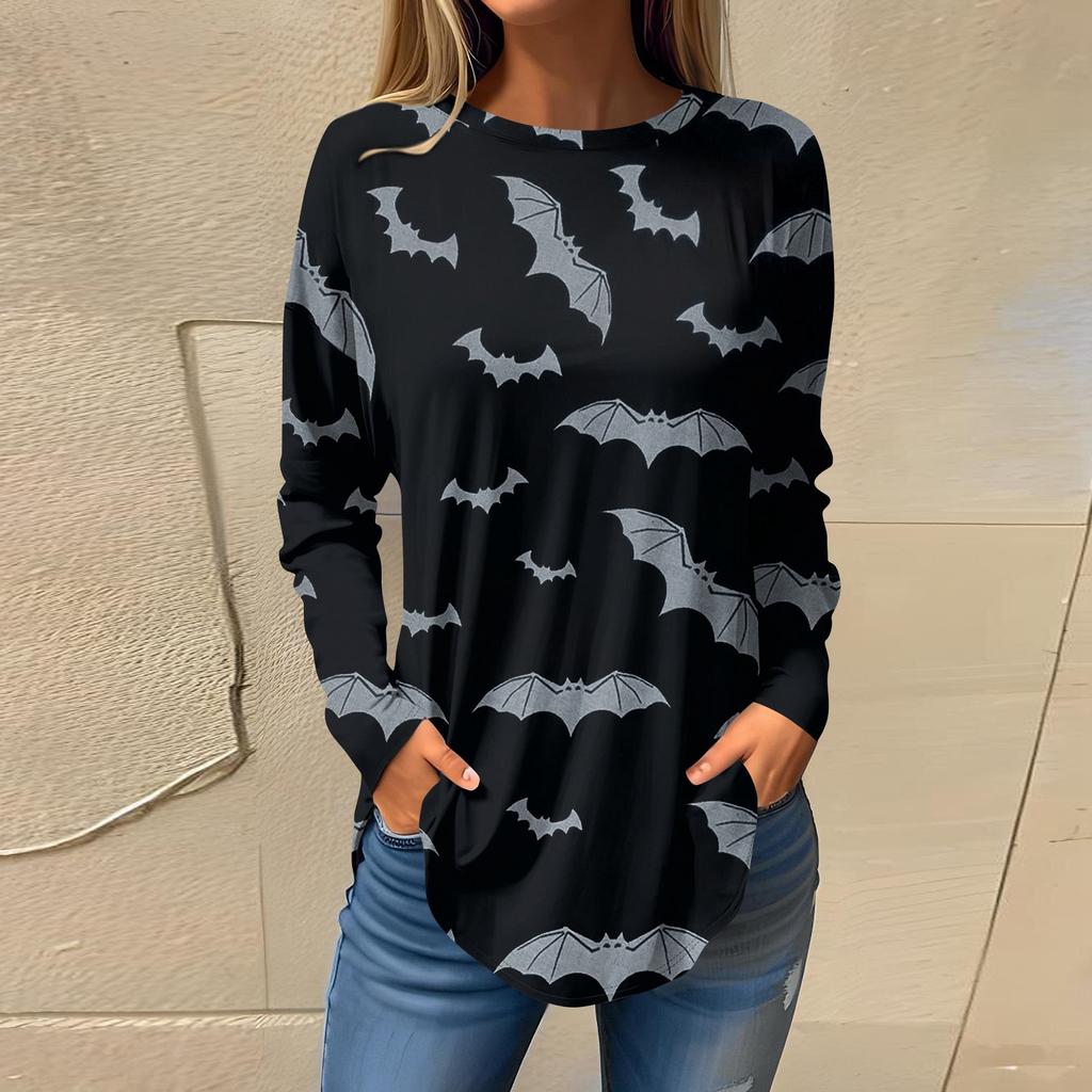 Tee Shirts For Women Fall Casual Long Sleeve Shirts Sweatshirt Halloween Printing Top Pullover
