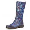 Women's Ethnic Totem Print Square Heel Mid-Calf Knight Boots