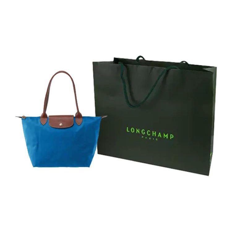 Longchamp Сумка-тоут Le Pliage 28 на длинной ручке из канваса и кожи Женская тоут Кобальтово-синий 2605089P78