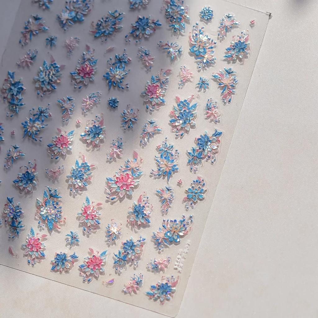 Charming Petal Flower Colorful Wildflowers Daisy Leaves 5D Relief Self Adhesive Nail Art Sticker Decoration Manicure Decal DIY