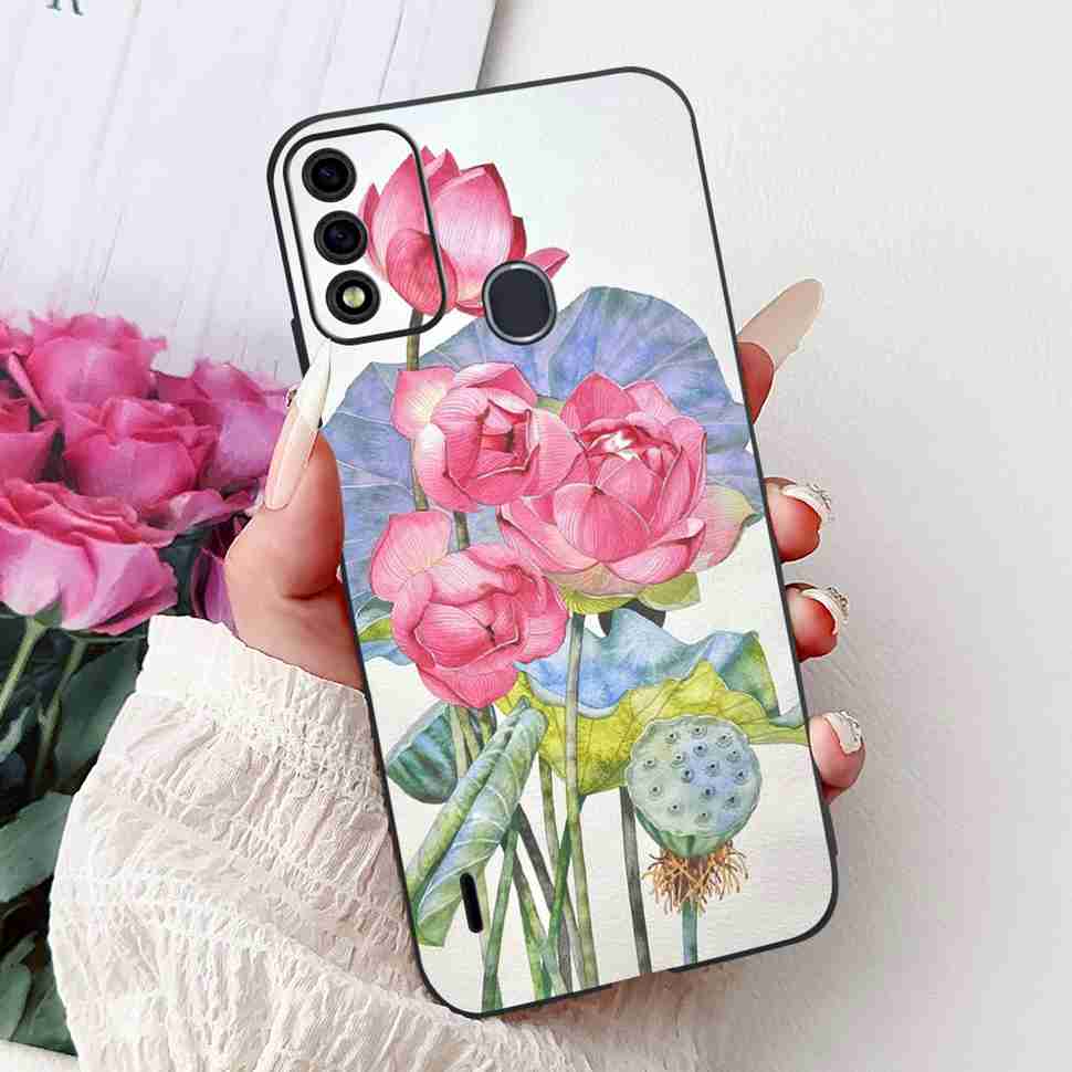 For Itel A48 6.1" Case Fashion Painting Soft Silicone TPU Black Cover For ITEL A48 itel a48 Popular Design Flowers Phone Cases