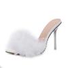Maogu Stiletto Peep Toe Mules Lady Slides Shoes Transparent Cabolt Summer Sexy Feather Woman Slippers Perspex High Heels Zapatos