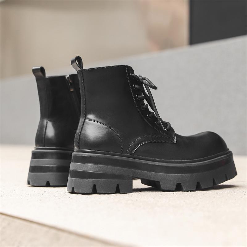 Men's Casual Stage Nightclub Platform Boots Black Genuine Leather Shoes Cowboy Autumn Winter Boot Handsome High Motorcycle Botas