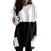 Women Tops Round Neck Long Sleeve Color Block Pullover Tops with Pockets Loose Fit Mid-length Shirt Daily Wear