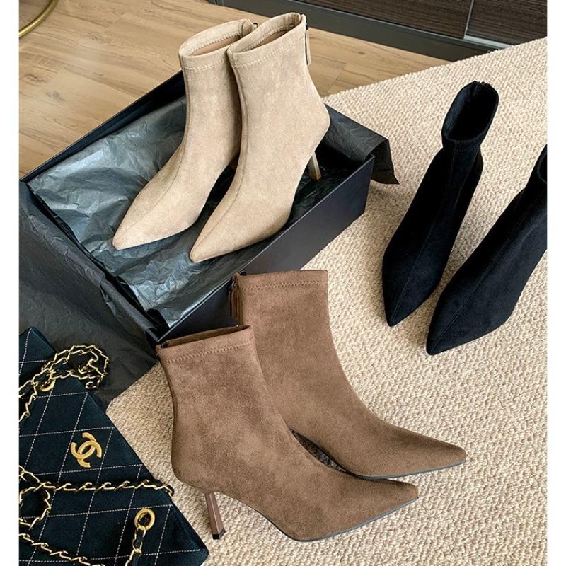 Mom, New Autumn and Winter High-heeled Pointed-toed Thin-heeled Women's Boots, Zipper and Short Women's Boots.