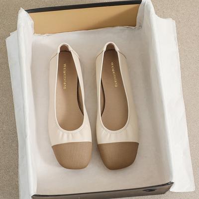 Квадратная головка одиночные туфли женские плоская подошва маленькие духи ветер цвет сочетание неглубокий носок с мягкой подошвой соевые бобы туфли