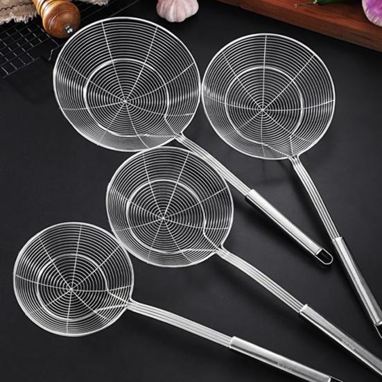 Ложка с прорезями из нержавеющей стали, мелкая сетка, защита от ожогов, длинная ручка, термостойкая жарка, сито для жарки пищевого масла, жира, скиммера