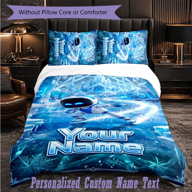 Personalized 3Pcs Bedding SetAstro Bot Custom Text Duvet Cover Pillowcase Set Bedroom Gift
