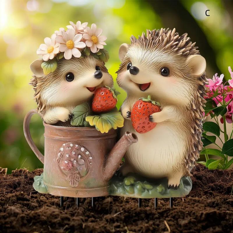 1 шт. Милый ежик с клубникой, садовое украшение, 2D плоская акриловая вставка в землю с классическими весенними элементами