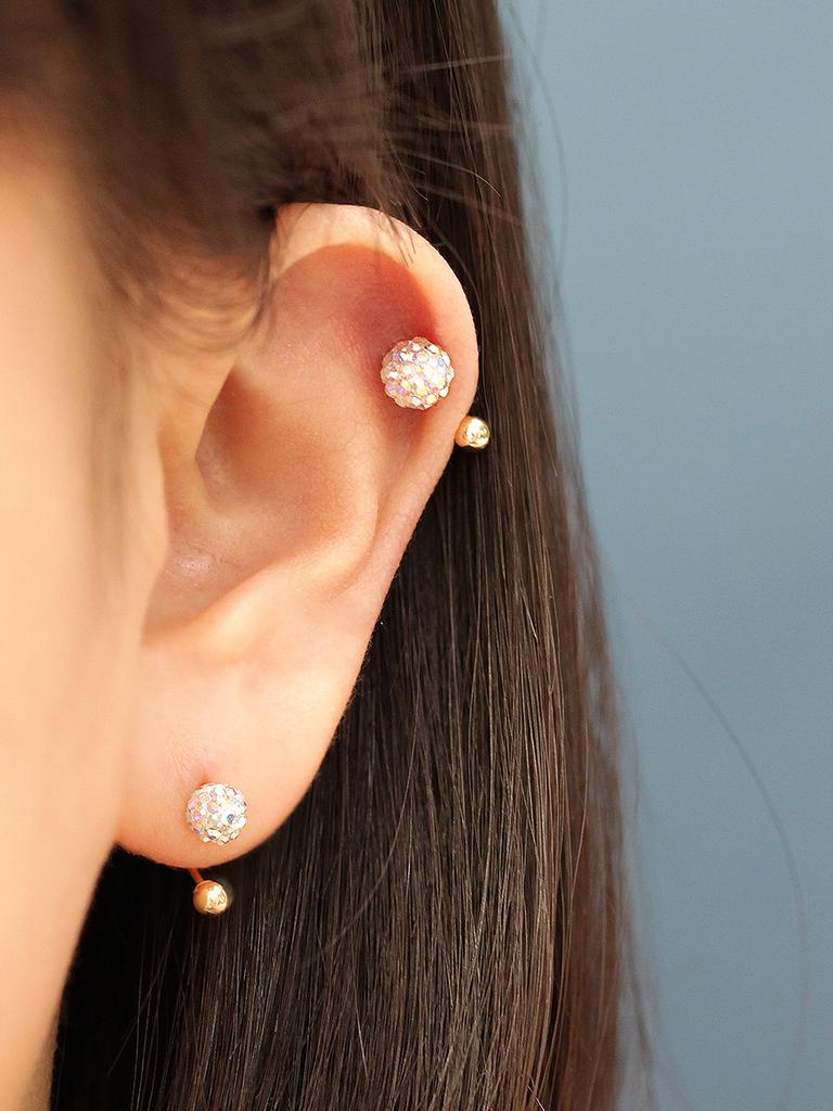 Минималпирсинг Серьги-гвоздики 14K Цветной Шарик из Кубического Циркония Двусторонние (Тип А)