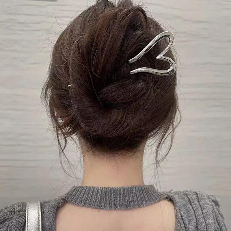 Модные заколки для волос с геометрическим сердечком и любовью, элегантные металлические заколки для волос с хвостиком, заколки для женщин, вечерние аксессуары для волос, головные уборы